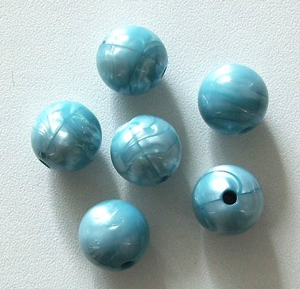 10 Stk. Glänzende Acrylperlen Rund/Kugel Hellblau 13,5mm