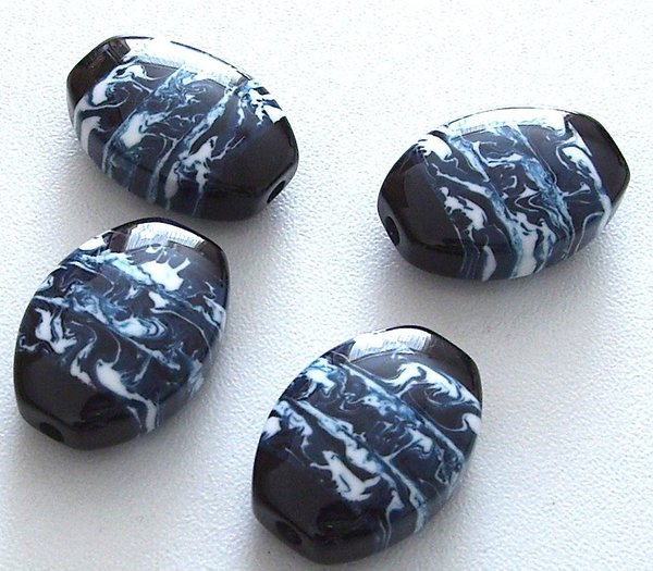 3 Stk. Polyester-Perlen Oval Schwarz/Blau marmoriert 24,5x16,7x8,5mm