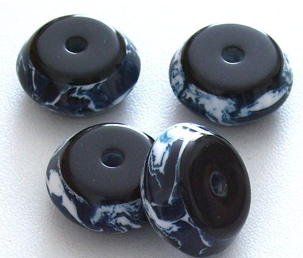 3 Stk. Polyester-Perlen Rondelle Schwarz/Blau marmoriert 19x8,6mm