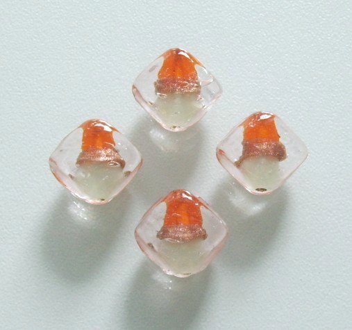 5 Stk. Lampwork Glasperlen * viereckig * Bicolour * Orange/Hellgrün * 12x13mm