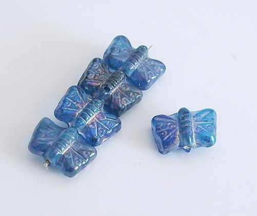 10 Stk. Regenbogen Glasperlen * Schmetterling * Blau * 18-19mm