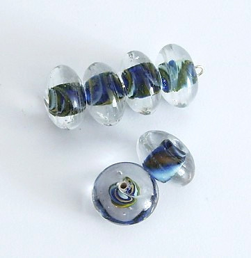 1 Stk. Lampwork Glasperle * Rondelle * Kristall / Blau-Bunt * 15,5x9mm