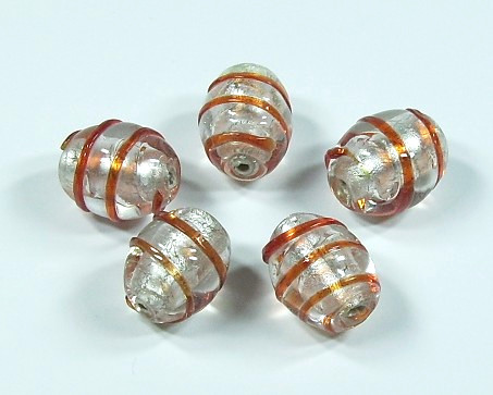 1 Stk. Lampwork Glasperle * Oval * Crystal / Silverfoil * 15x13mm