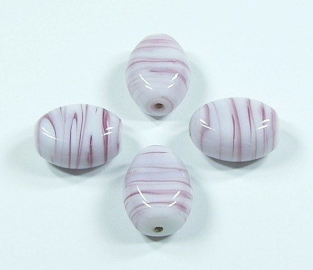 1 Stk. Lampwork Glasperle * Oval flach * Rosa-Weiß Streifen-Look * 18mm