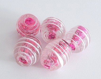 1 Stk. Lampwork Glasperle * Oval * Crystal-Weiß / Pink * 15-20mm