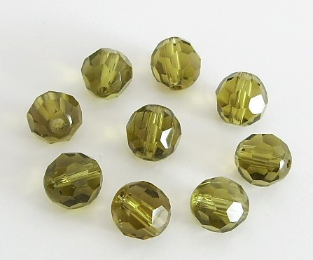 10 Stk. Kristall Glasschliffperlen * Rund * Olivgrün * 10mm