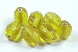 10 Stk. Glasperlen * Olive, gemustert * Gelb * 12-12,5x9mm