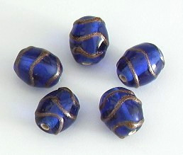 1 Stk. Lampwork Glasperle * Oval * Blau mit Goldstripe * 13,5-15mm
