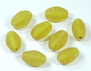 10 Stk. Glasperlen * Olive, 4-kantig * Gelb, mattiert * 15x8-9mm