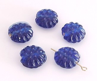 10 Stk. Glasperlen * Button * Blau, dunkel * 14-15x15mm