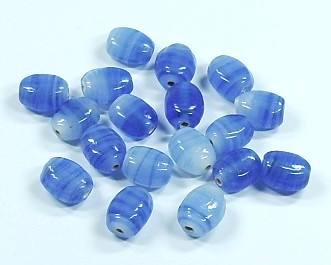 10 Stk. Lampwork Glasperlen * Oval, flach * Blau-Hellblau * 10-11mm