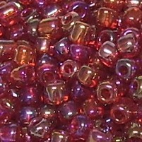 Rocailles * Glasperlen * Rund * Transparent Regenbogen * Rot * 8/0 (ca. 2,8-3mm)