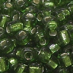 Rocailles * Glasperlen * Rund, Bohrung quadratisch * Silberienzug * Grün * 6/0 (ca. 4mm)