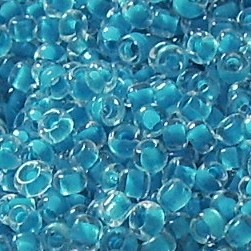 Rocailles * Glasperlen * Rund * Kristall / Farbeinzug in Türkisblau * 10/0 (ca. 2-2,2mm) * 50g