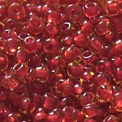 Rocailles * Glasperlen * Rund * Gelb / Farbeinzug in Rot * 10/0 (ca. 2-2,2mm)