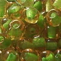 Rocailles * Glasperlen * Rund * Gelb / Farbeinzug in Hellgrün * 6/0 (ca. 4mm)