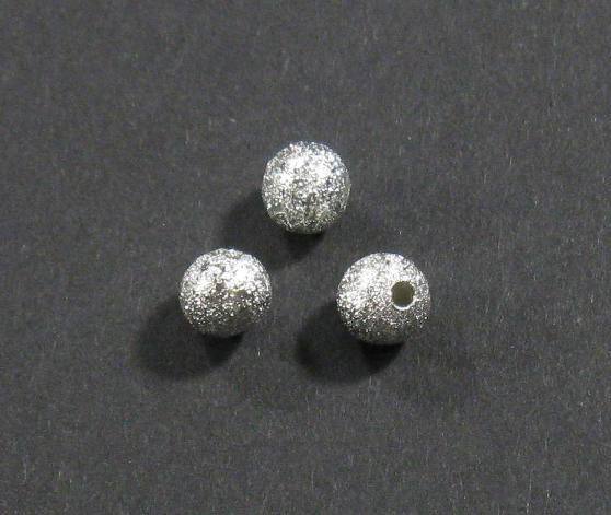 20  Stk. Messing Perlen Stardust Kugel Rund Glitzersand diamantiert Silber 6mm