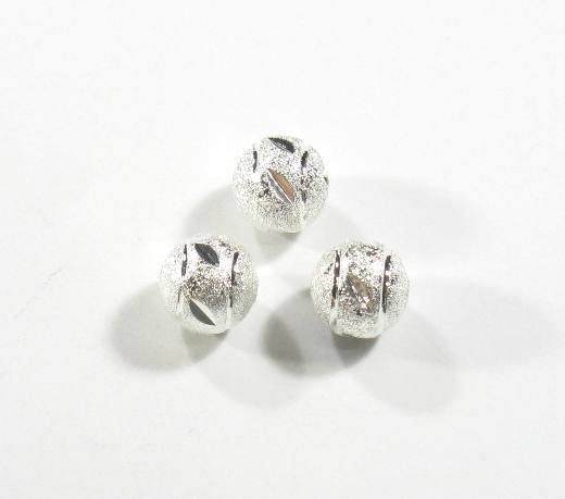 10 Stk. Messing Perlen Stardust Kugel Rund Glitzersand diamantiert Silber mit Muster 10mm