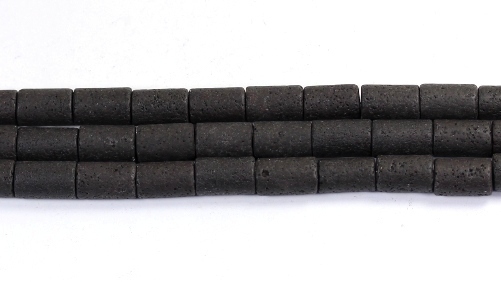 3 Stk. Echte Lavaperlen Naturprodukt Schwarz Zylinder/Tube ca. 16-17x10-10,5mm