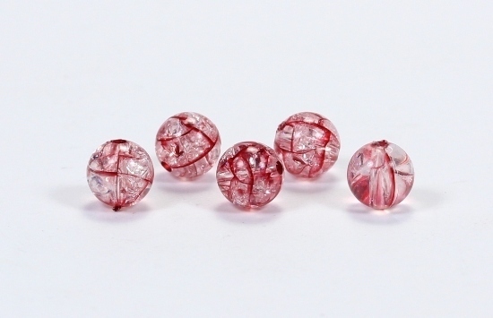4 Stk. Acryl Crackle Perlen Crashperlen Rund Rot-Kristall 10mm