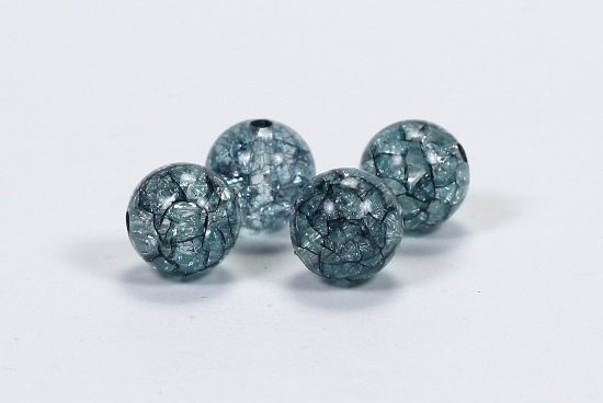 3 Stk. Acryl Crackle Perlen Crashperlen Rund Grau-Blau 14mm