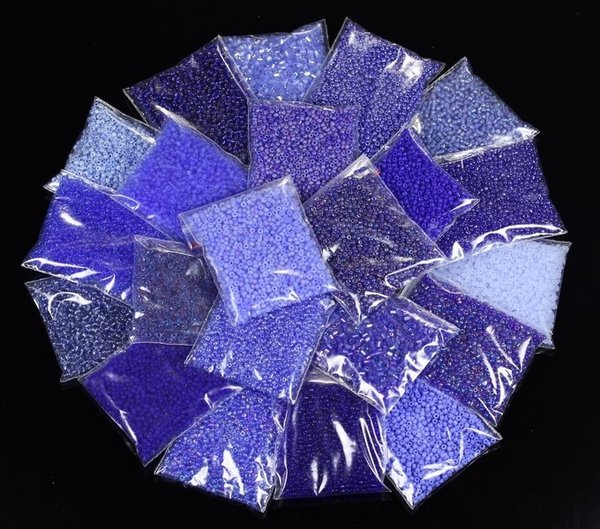 Rocailles Glasperlen Farb-Set Safirblau-Dunkelblau Töne 2-2,2mm 2Cut Twist 440g