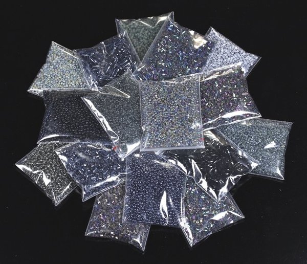 Rocailles Glasperlen Farb-Set Grau-Schwarz-Iris Töne 2-2,2mm 2Cut Twist 320g