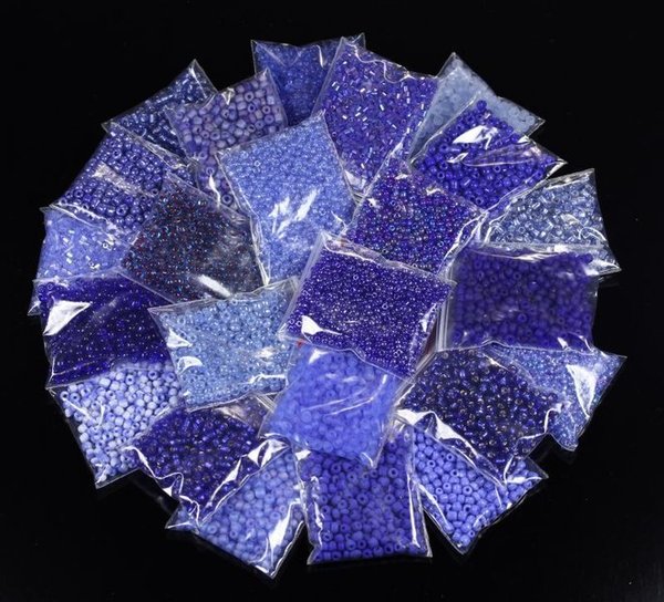 Rocailles Glasperlen Farb-Set Safirblau-Dunkelblau Töne 2-2,2mm 2Cut 480g