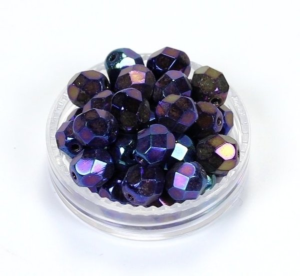 25 Böhmische Glasschliffperlen feuerpolierte Glasperlen 6mm Blau irisierend
