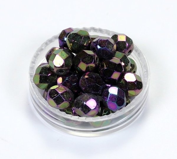 25 Böhmische Glasschliffperlen feuerpolierte Glasperlen 6mm Purpur/Violett irisierend