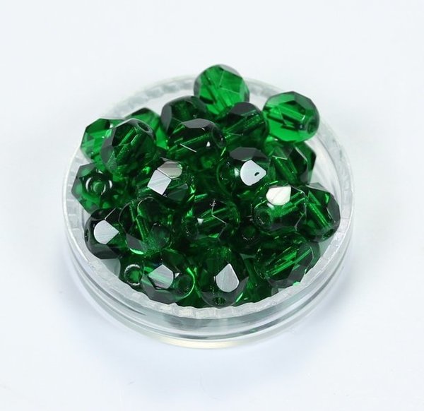 25 Böhmische Glasschliffperlen feuerpolierte Glasperlen 6mm Grün-Smaragd
