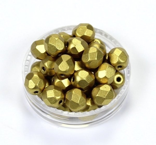 25 Böhmische Glasschliffperlen feuerpolierte Glasperlen 6mm Aztec-Gold, matt, metallic