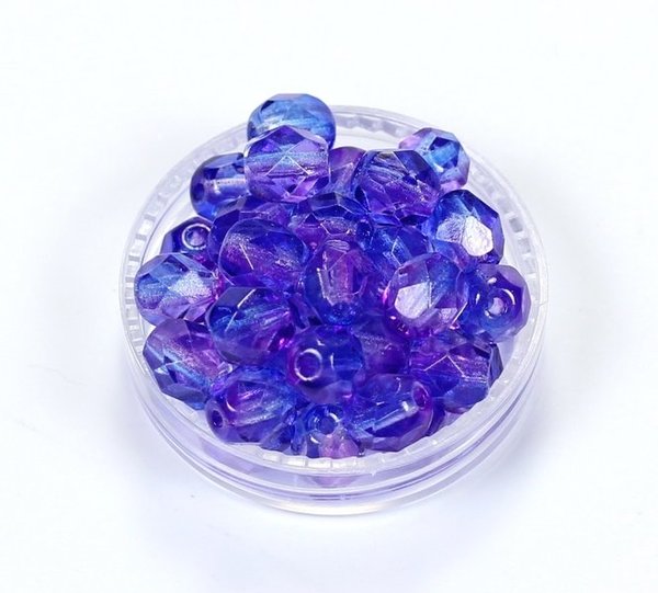 25 Böhmische Glasschliffperlen feuerpolierte Glasperlen 6mm Blau-Violett, zweifarbig