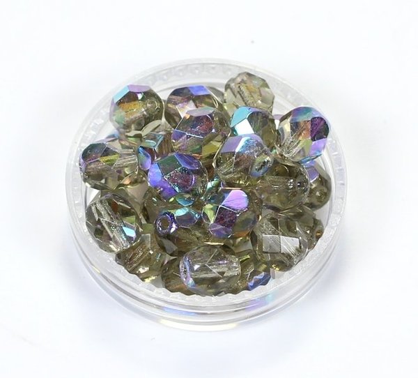 25 Böhmische Glasschliffperlen feuerpolierte Glasperlen 6mm Black Diamond, AB veredelt