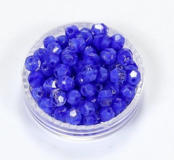 50 Böhmische Glasschliffperlen feuerpolierte Glasperlen 4mm Saphirblau-Kristall