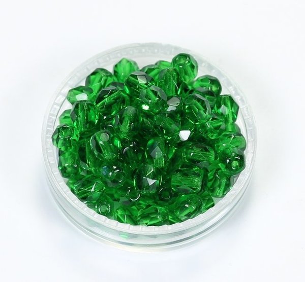 50 Böhmische Glasschliffperlen feuerpolierte Glasperlen 4mm Grün-Smaragd