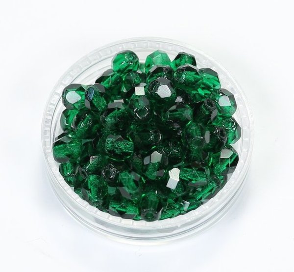 50 Böhmische Glasschliffperlen feuerpolierte Glasperlen 4mm Smaragd, dunkel