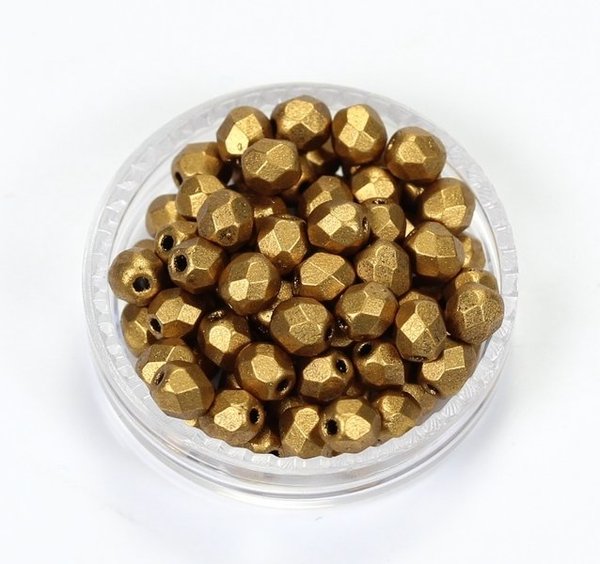 50 Böhmische Glasschliffperlen feuerpolierte Glasperlen 4mm Goldrute, matt, metallic