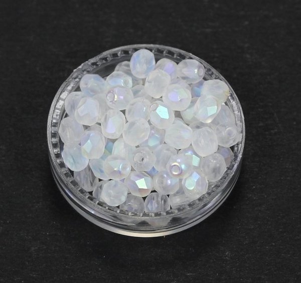 50 Böhmische Glasschliffperlen feuerpolierte Glasperlen 4mm Kristall, matt, AB veredelt