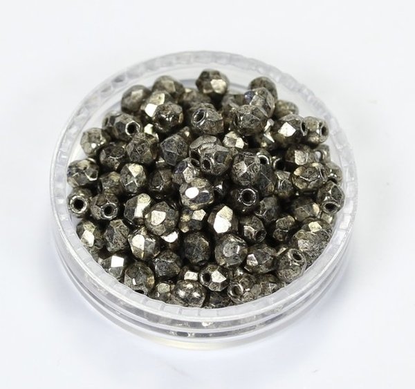 100 Böhmische Glasschliffperlen feuerpolierte Glasperlen 3mm Antik-Platinum, metallic