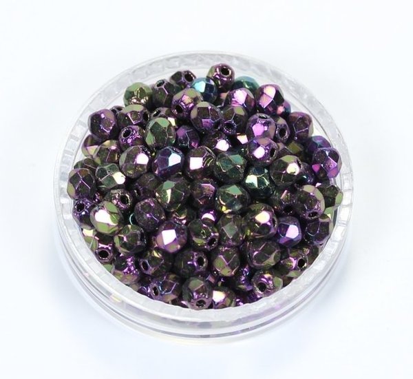 100 Böhmische Glasschliffperlen feuerpolierte Glasperlen 3mm Purpur/Violett, irisierend