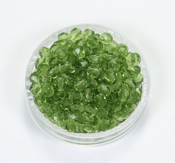 100 Böhmische Glasschliffperlen feuerpolierte Glasperlen 3mm Olivgrün, dunkel