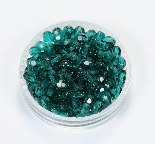 100 Böhmische Glasschliffperlen feuerpolierte Glasperlen 3mm Smaragd, dunkel