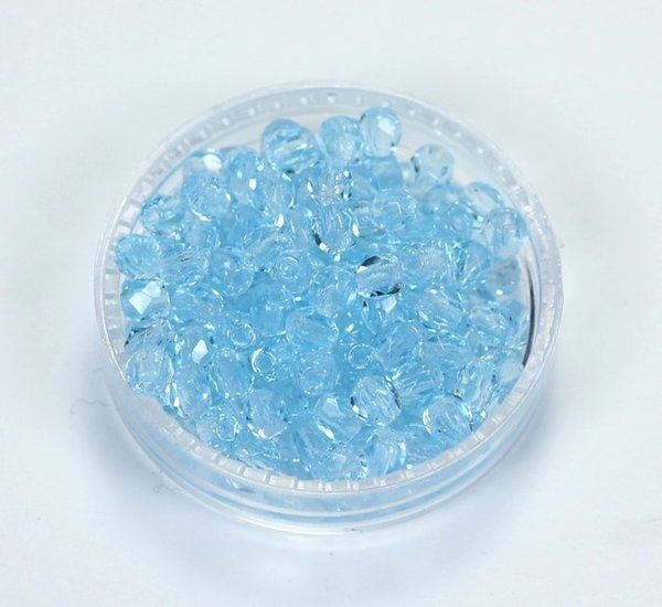 100 Böhmische Glasschliffperlen feuerpolierte Glasperlen 3mm Aquamarine, hell