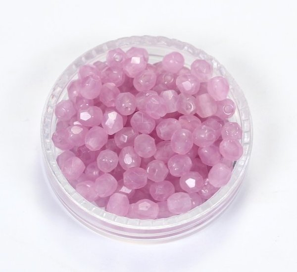 100 Böhmische Glasschliffperlen feuerpolierte Glasperlen 3mm Pink-Rosa, milchig