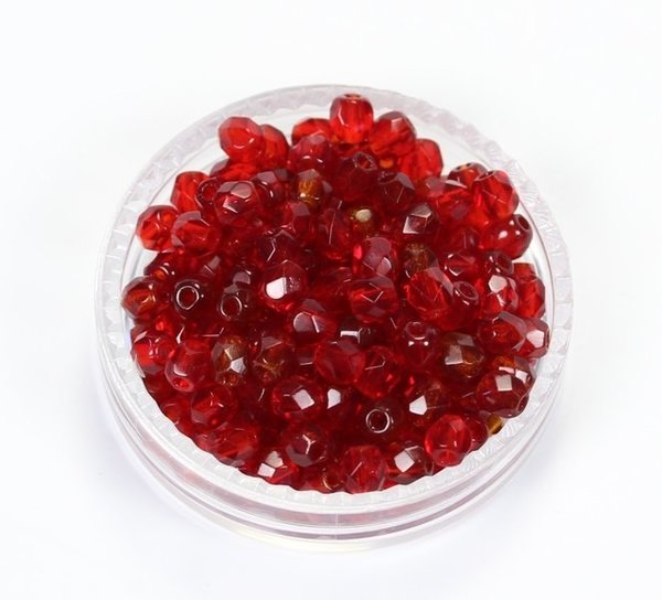 100 Böhmische Glasschliffperlen feuerpolierte Glasperlen 3mm Siam-Rubin Rot