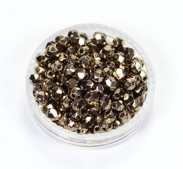 100 Böhmische Glasschliffperlen feuerpolierte Glasperlen 3mm Gold Bronze