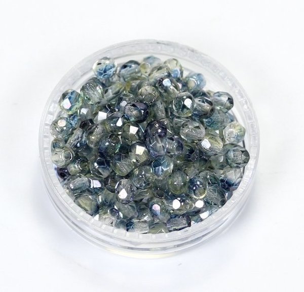100 Böhmische Glasschliffperlen feuerpolierte Glasperlen 3mm Blau-Kristall, mit Lüster
