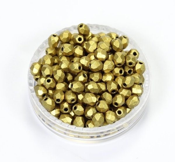 100 Böhmische Glasschliffperlen feuerpolierte Glasperlen 3mm Aztec-Gold, matt, metallic