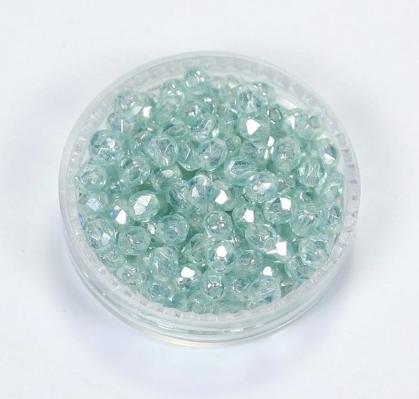 100 Böhmische Glasschliffperlen feuerpolierte Glasperlen 3mm Hell Aquamarine, mit Lüster